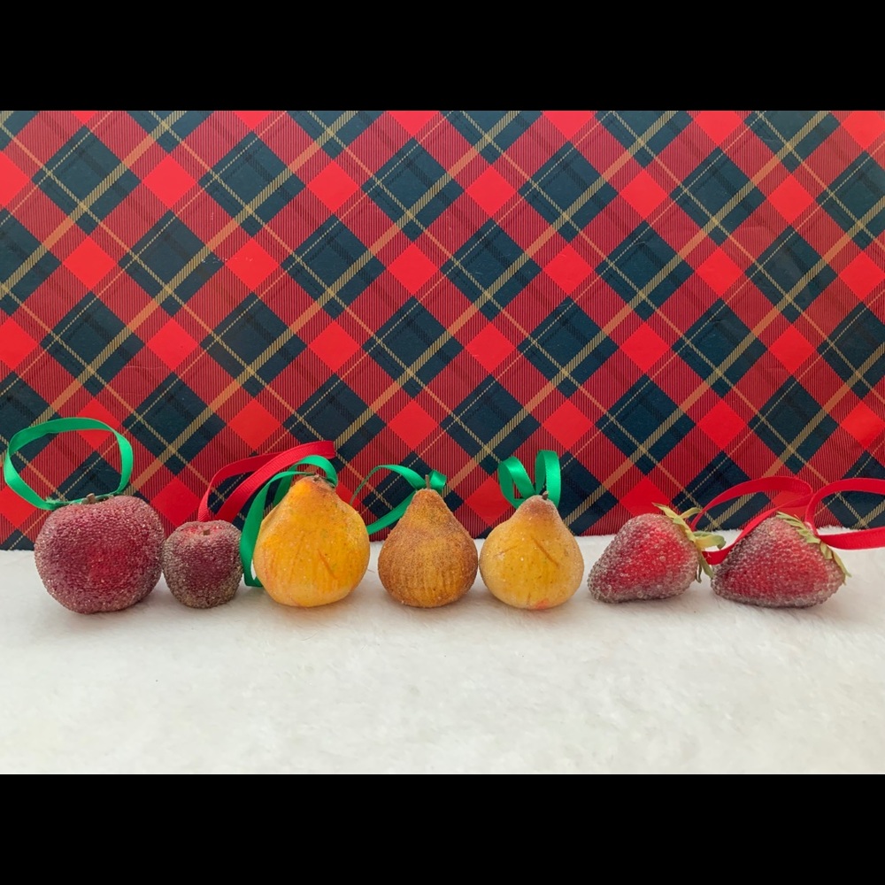 Vintage sugar beaded fruit ornaments.